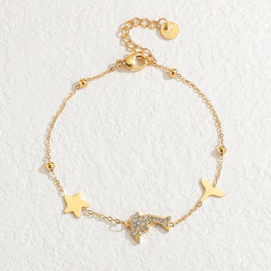 Bracelet à breloques géométrique en acier inoxydable plaqué or 18 carats pour femme, série simple, mignon et géométrique h5 Image2