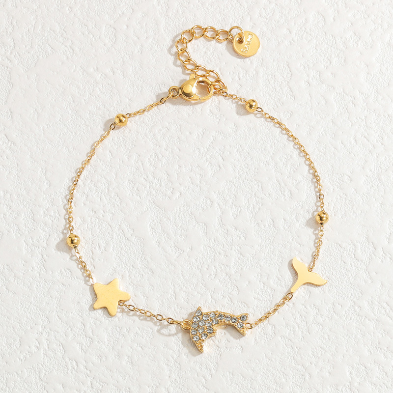 Bracelet à breloques géométrique en acier inoxydable plaqué or 18 carats pour femme, série simple, mignon et géométrique Image2
