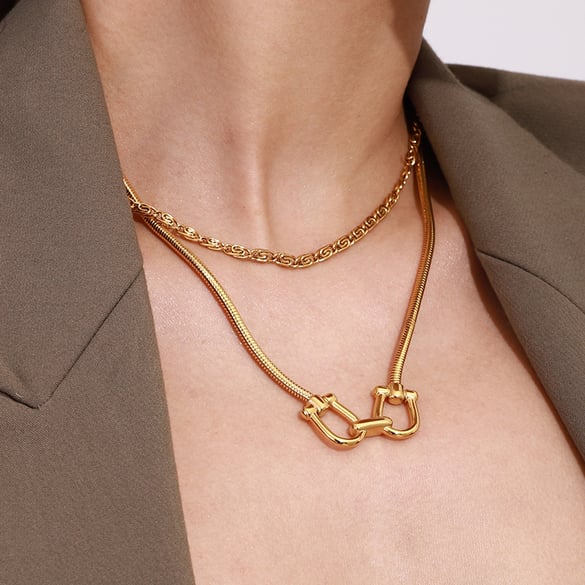 1 Piece Fashionable Series Original Design Line Stainless Steel Gold Color Women's Pendant Necklaces 2