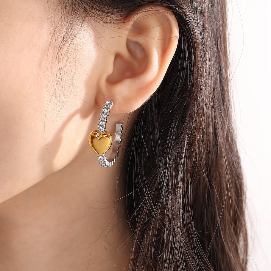 1 Pair Simple Series Elegant Heart Titanium Steel   Gold Color  Women's Hoop Earrings Picture5