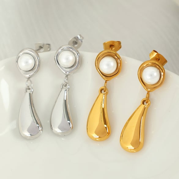 1 Pair Small design simple temperament earrings pearl electroplating 18k metal water drop earrings earrings female French retro women's pendant earrings 2