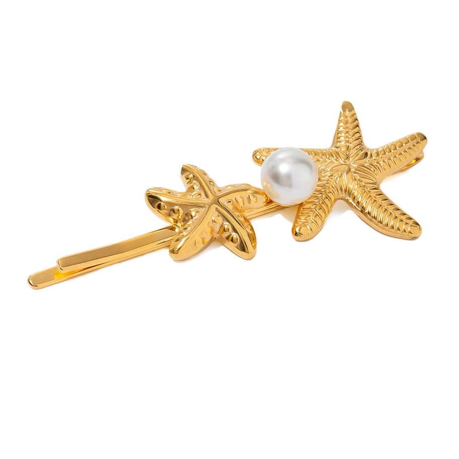 1 Pair Simple Series ins style Turtle Stainless Steel 18K Gold Plated Artificial Pearl Women Hair Clips Picture6