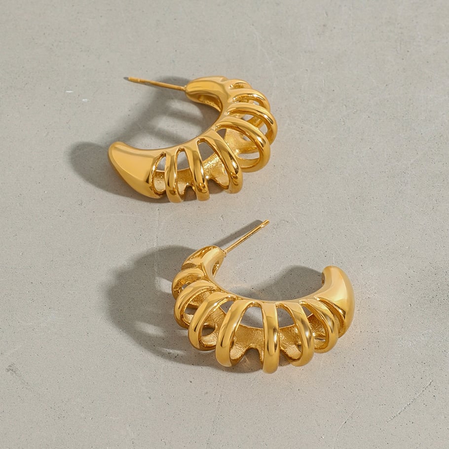 1 par de pendientes de aro de acero inoxidable dorados de línea europea y americana para mujer Imagen5