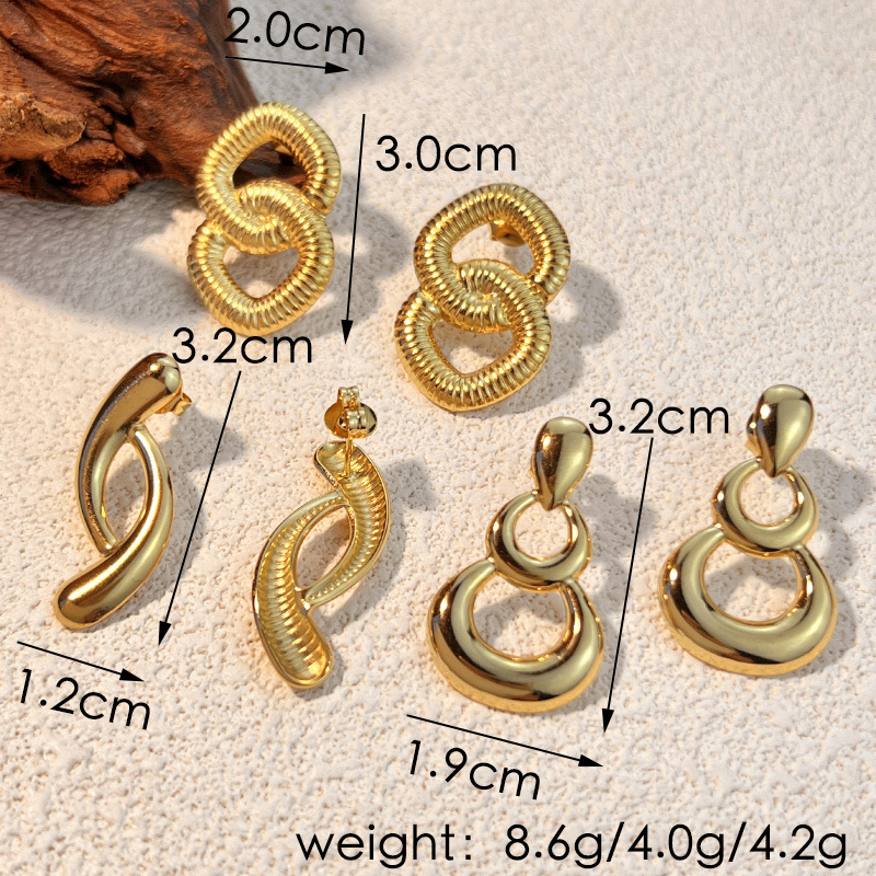 1 Pair Simple Series Geometric Stainless Steel Gold Color Women's Drop Earrings Picture7