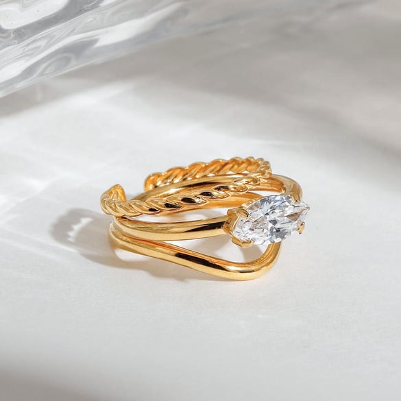 1 Piece Luxurious Series Vintage Oval Stainless Steel Gold Color Women's Ring Sets 2
