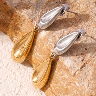 1 Pair Sleek Series Elegant Double Droplet Titanium Steel Gold Color Women's Drop Earrings h5 Picture3