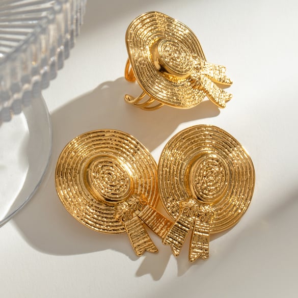 1 Paar Simple Series Retro Geometrischer Edelstahl 18 Karat vergoldete verstellbare Damenringe 2