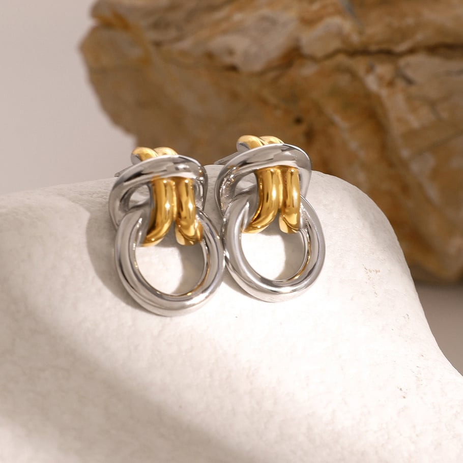 1 Pair Simple Series ins style Geometric Stainless Steel 18K Gold Plated Women Stud Earrings Picture3
