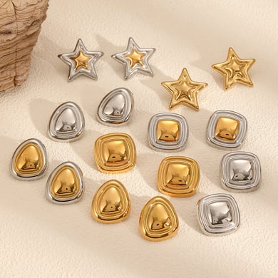 1 Pair Moden Series Chic Star Shape Stainless Steel Gold & Silver Color Women's Stud Earrings h5 Picture3