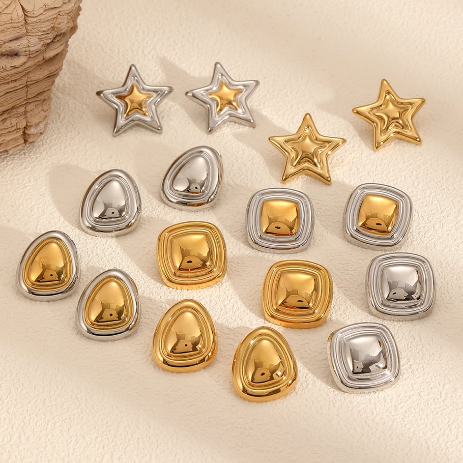 1 Pair Moden Series Chic Star Shape Stainless Steel Gold & Silver Color Women's Stud Earrings Picture3