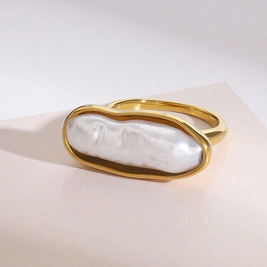 1 Pair Classic Series Retro pearl Stainless Steel 18K Gold Plated Artificial Pearl Women Single Rings Picture4
