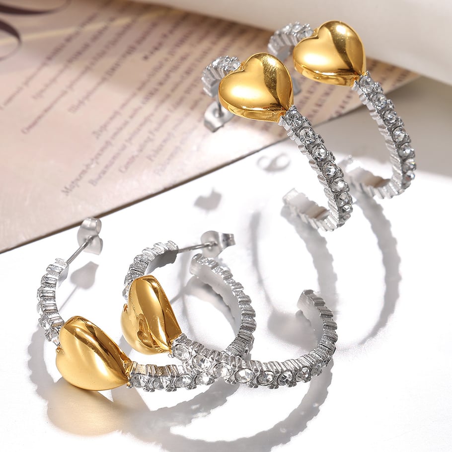 1 Pair Simple Series Elegant Heart Titanium Steel   Gold Color  Women's Hoop Earrings Picture4