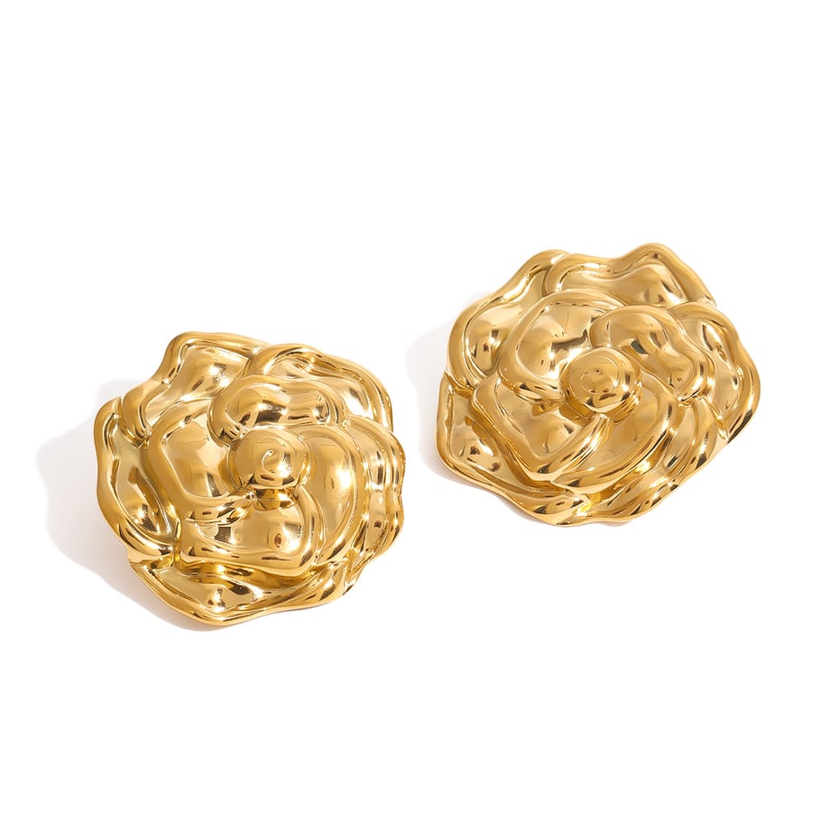 1 Pair Romantic Series Gorgeous Flowers Stainless Steel Gold Color Women's Stud Earrings Picture8