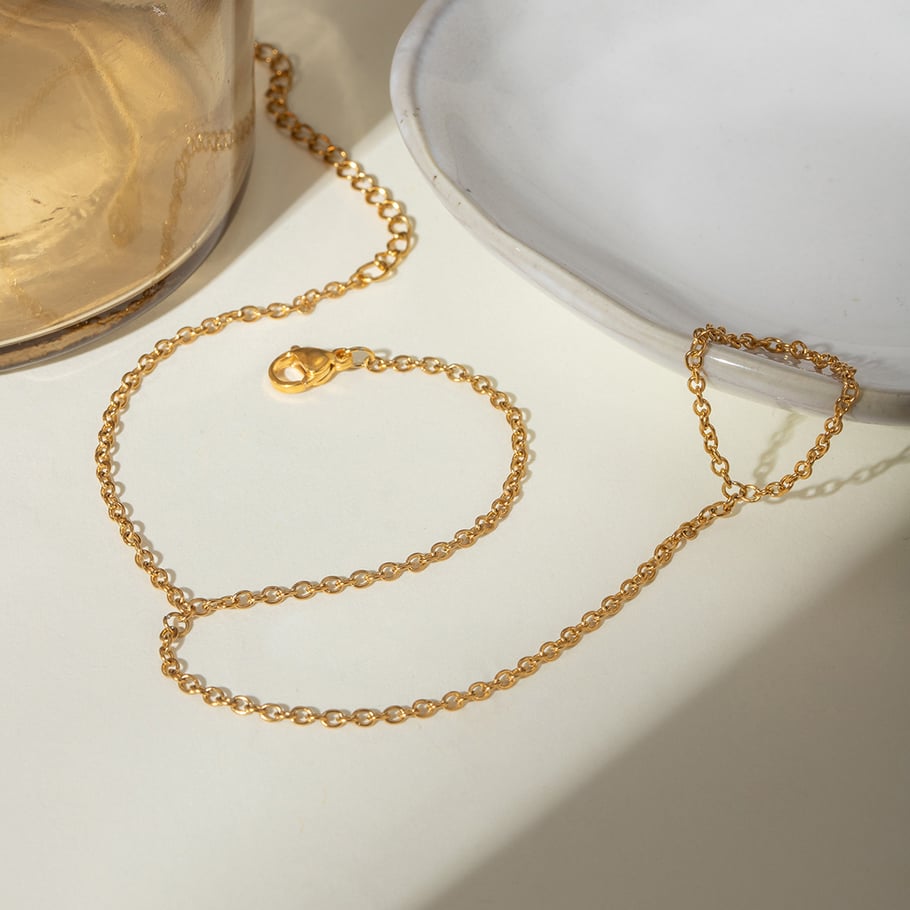 Pulsera de cadena de acero inoxidable color dorado para mujer, serie simple, estilo Europa y América, 1 unidad Imagen9