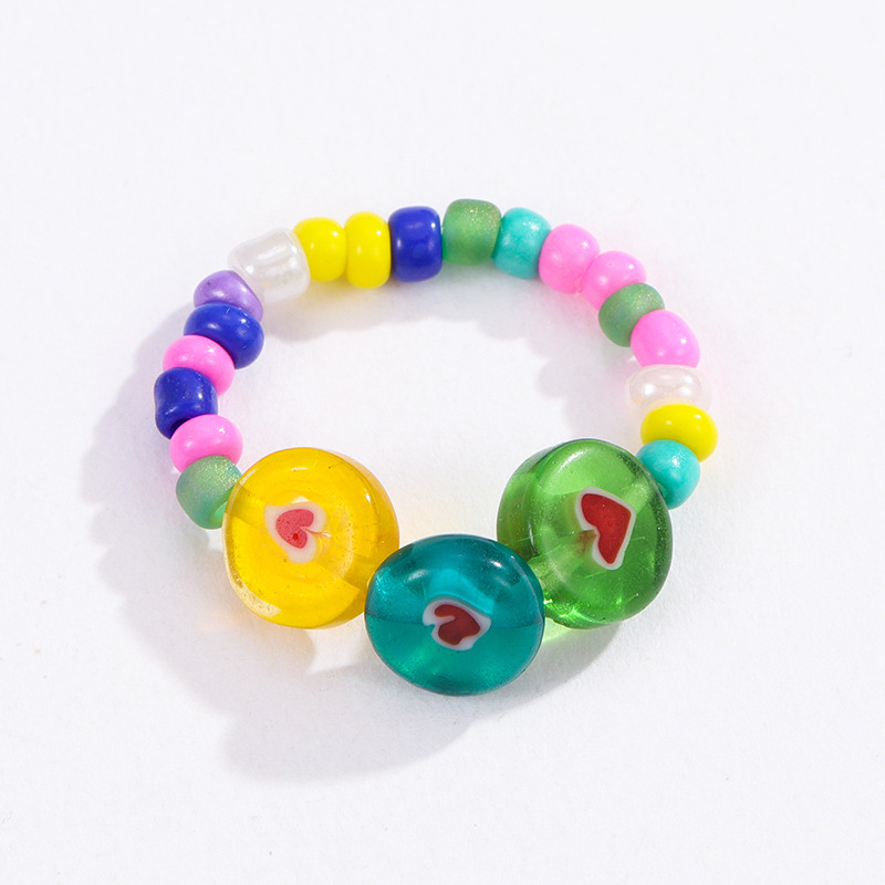1 Piece Vacation Series Cute Mixed Polychrome Color Beads Lightweight Women's Adjustable Rings Picture3