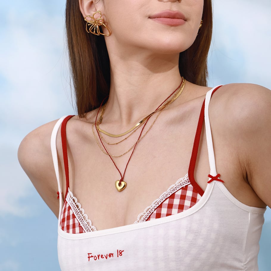 1 Stück Klassische Serie Europa und Amerika Liebe/Herzform Edelstahl Gold Farbe Damen Layered Halsketten Bild9