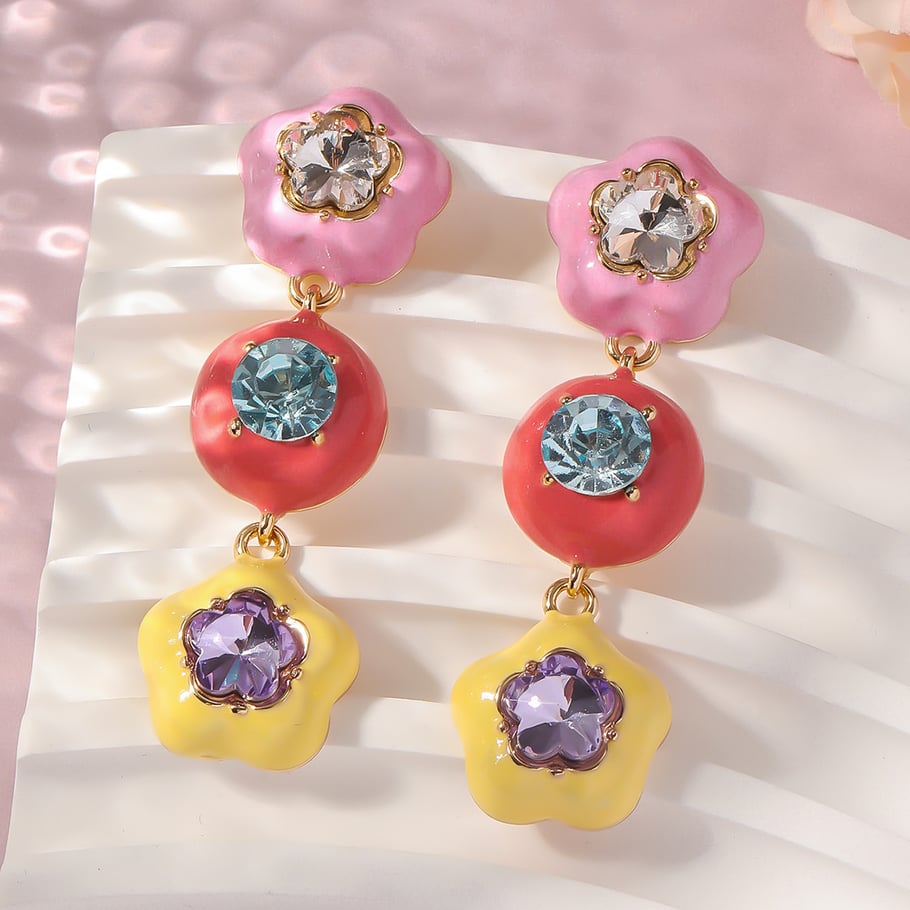 1 Pair Luxurious Series Irregular Geometric Shape Colorful Drop Oil Gold Color Alloy Women's Drop Earrings Picture4