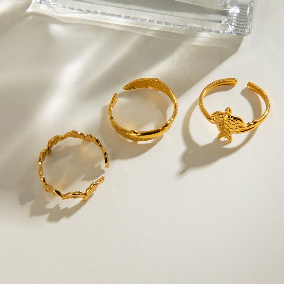 1 Pair Simple Series Retro Geometric Stainless Steel 18K Gold Plated Women Ring Sets Picture4