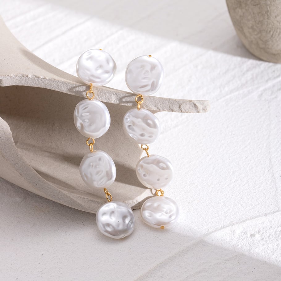 1 Pair Classic Series Elegant Beads Stainless Steel 18K Gold Plated Artificial Pearl Women Drop Earrings Picture5