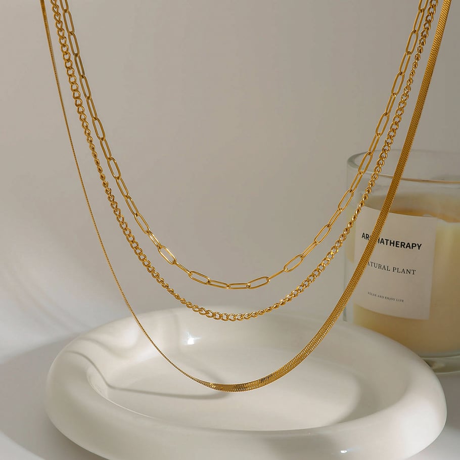 1 Stück Simple Series Daily Line Edelstahl vergoldete mehrlagige Halsketten für Damen Bild5