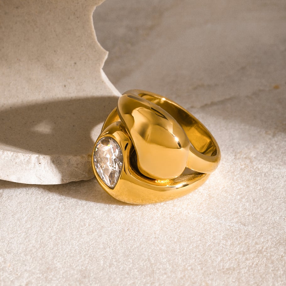 1 stuk Eenvoudige serie Natuurlijke druppel roestvrij staal goudkleurige dames enkele ringen Afbeelding8