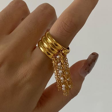 1 Piece Classic Series Designsble Tassel Stainless Steel Gold Color Women's Single Rings h5 Picture7