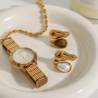 1 Paar Classic Series Simple Droplet Edelstahl 18 Karat vergoldet Damen verstellbare Ringe h5 Bild4