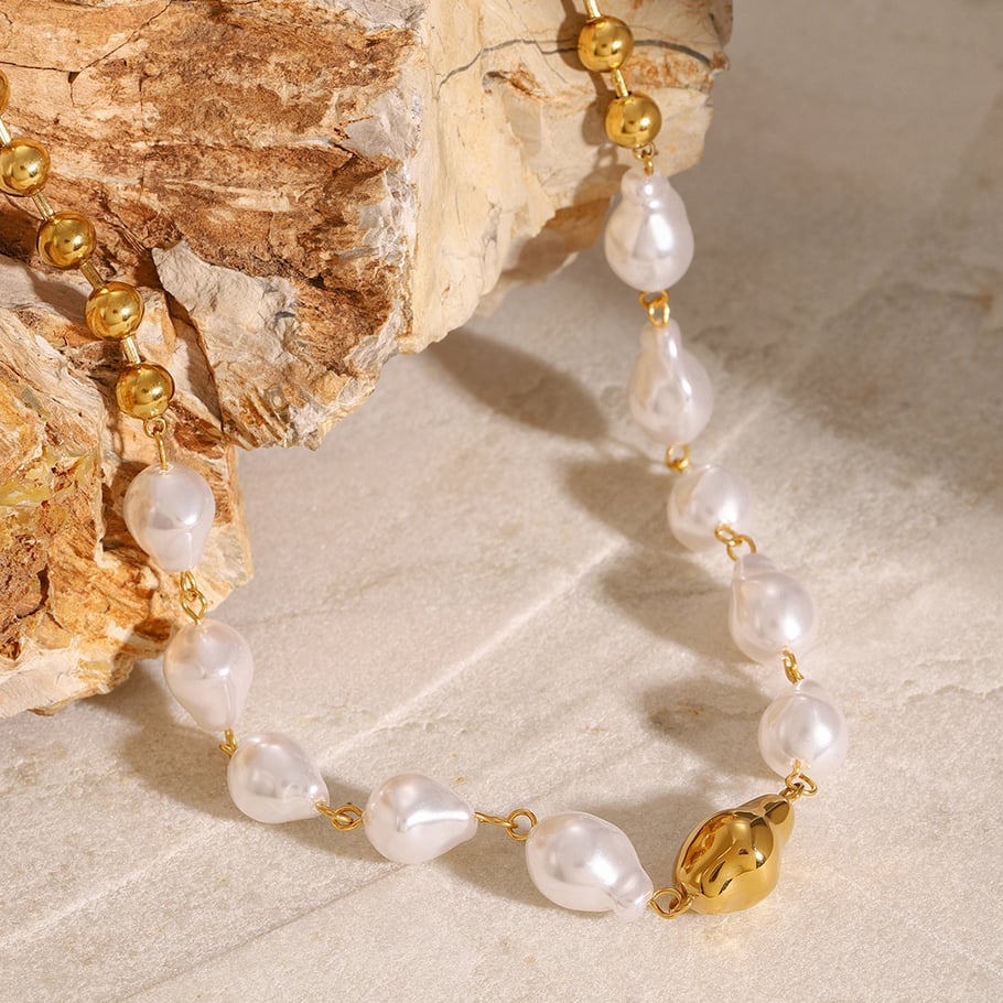 1 stück luxuriöse serie linie edelstahl 18 karat vergoldet kunstperlen damen perlenketten h5Bild5