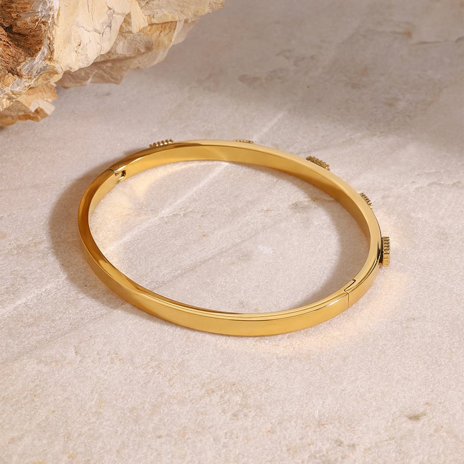 1 Stück Romantische Serie Elegante ringförmige Edelstahl Gold Farbe Überzogene Damen Armreifen Bild4
