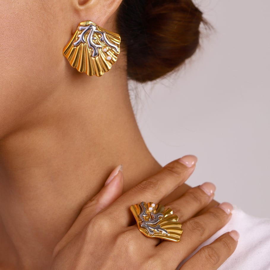 1 Piece Romantic Series Vacation Seashell Stainless Steel Gold Color Women's Adjustable Rings Picture5
