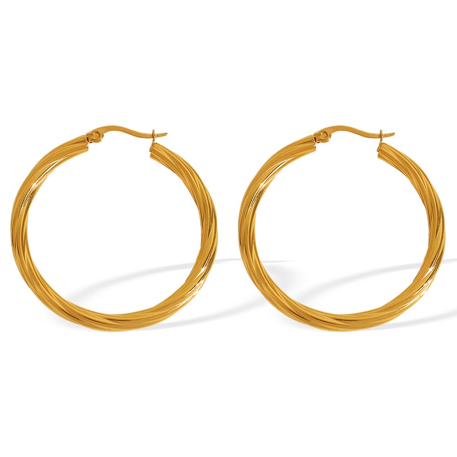 1 Pair Classic Series Elegant Geometric Titanium Steel 18K Gold Plated Women Hoop Earrings Picture13