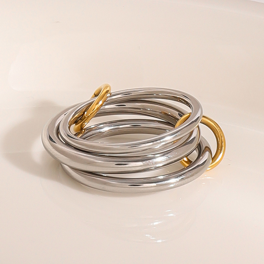 1 Pair Classic Series Moddern Annular Stainless Steel Gold and Silver Color Women's Single Rings Picture4