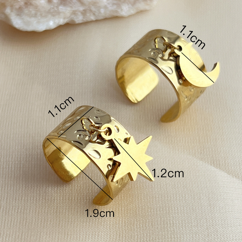 1 Stück Simple Series Simple Sonne/Mond Edelstahl Goldfarben Damen Verstellbare Ringe Bild5