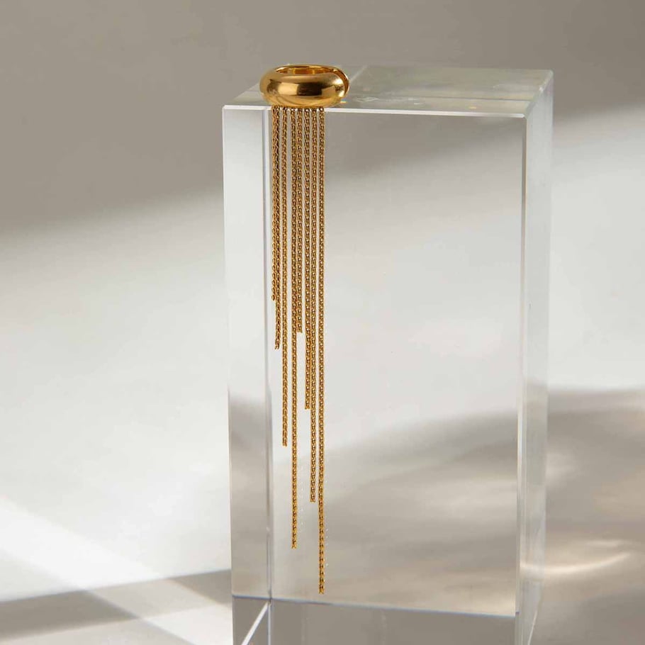 1 pair simple series retro tassel stainless steel gold plated women clip-on earrings h5Picture3
