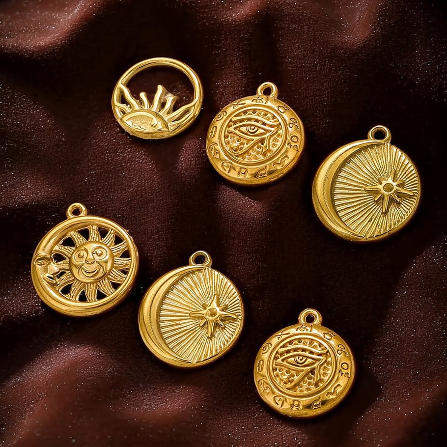 1 pair simple series retro sun/moon gold plated women pendants h5Picture4