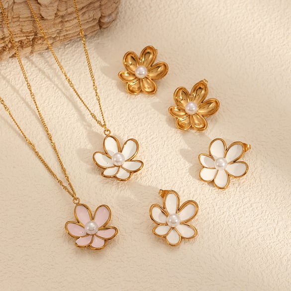 1 paire de boucles d&#39;oreilles à tige en acier inoxydable de haute qualité avec perles artificielles couleur or