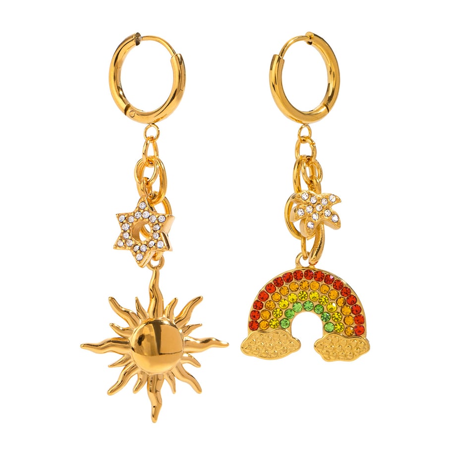1 paio di pendenti da donna in acciaio inossidabile con zircone placcato oro , serie romantica, classici e geometrici Immagine5