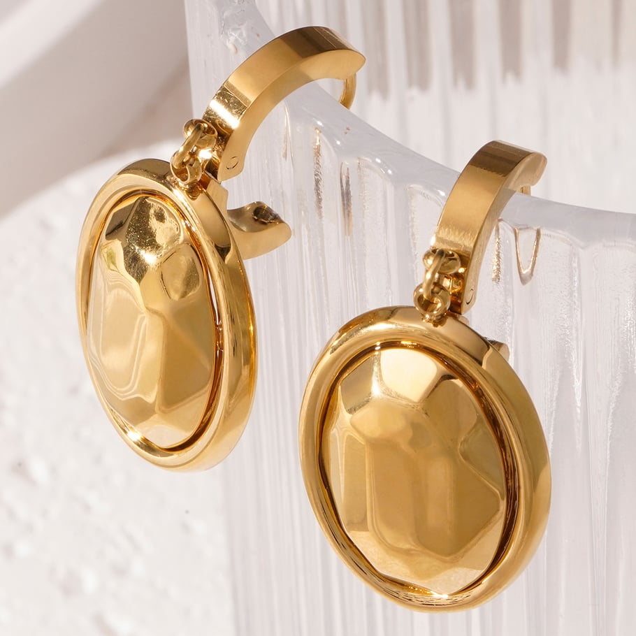 1 Pair Lustrous Series Classic Oval Three-dimensional Titanium Steel Gold Color Women's Drop Earrings Picture4