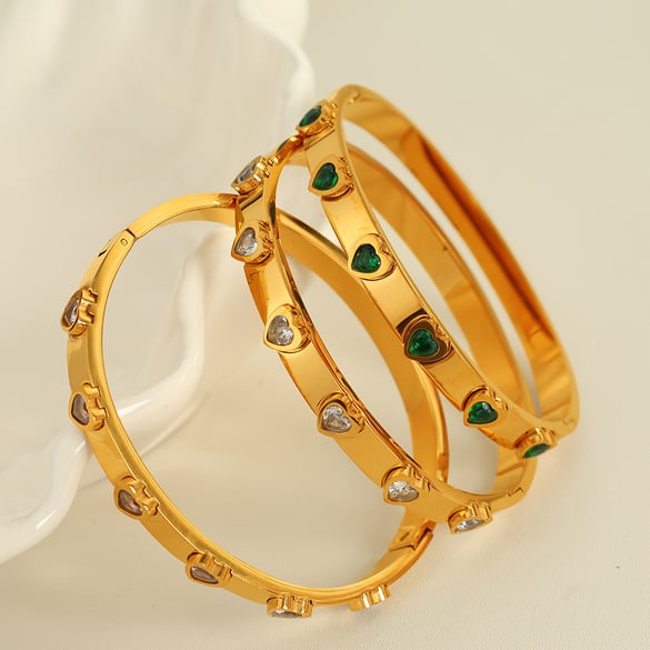 1 Piece Simple Series Classic Heart Stainless Steel 18K Gold Color Plated Zircon Women's Bangles 2