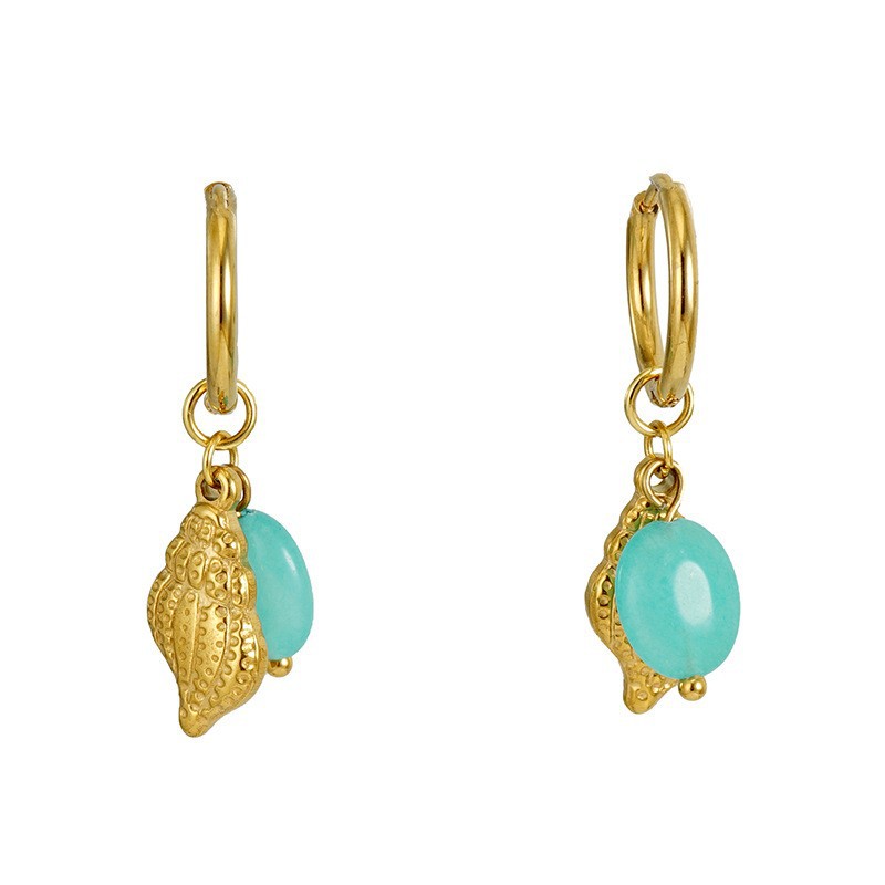 1 Pair Simple Vocation Style Conch Shape Stainless Steel 18K Gold Plated Inlay Natural Stone Women's Drop Earrings Picture6