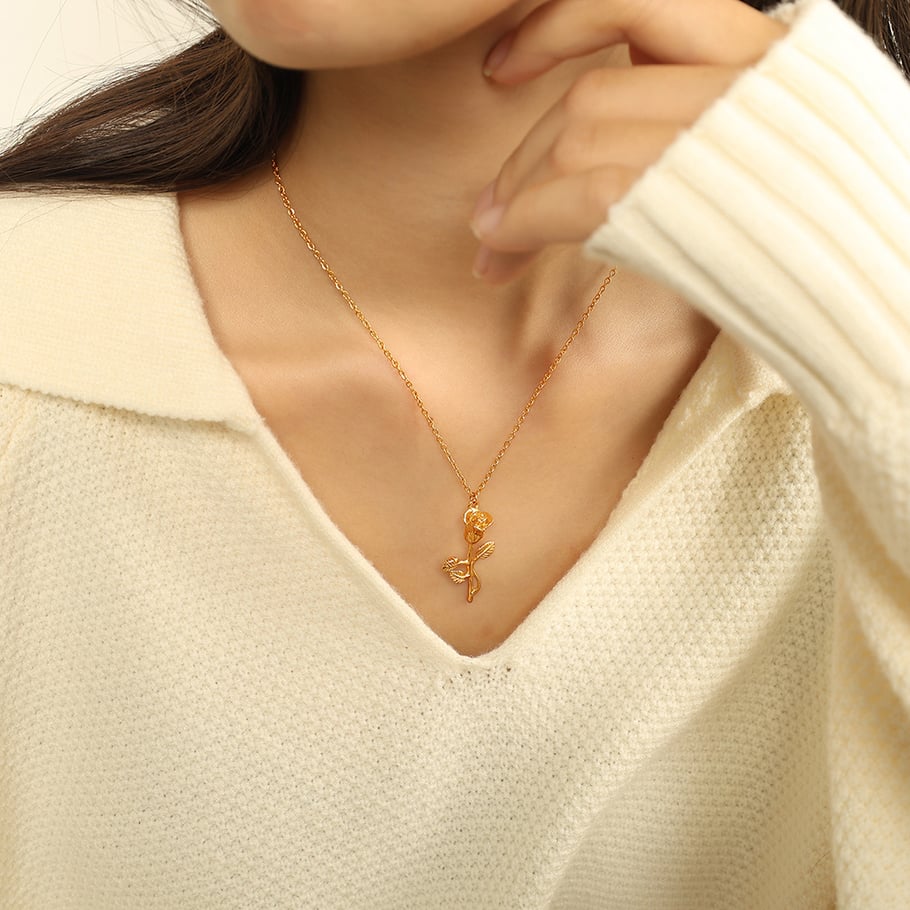 1 Piece Romantic Series Sweet Flower Titanium Steel 18K Gold Plated Women Pendant Necklaces Picture4
