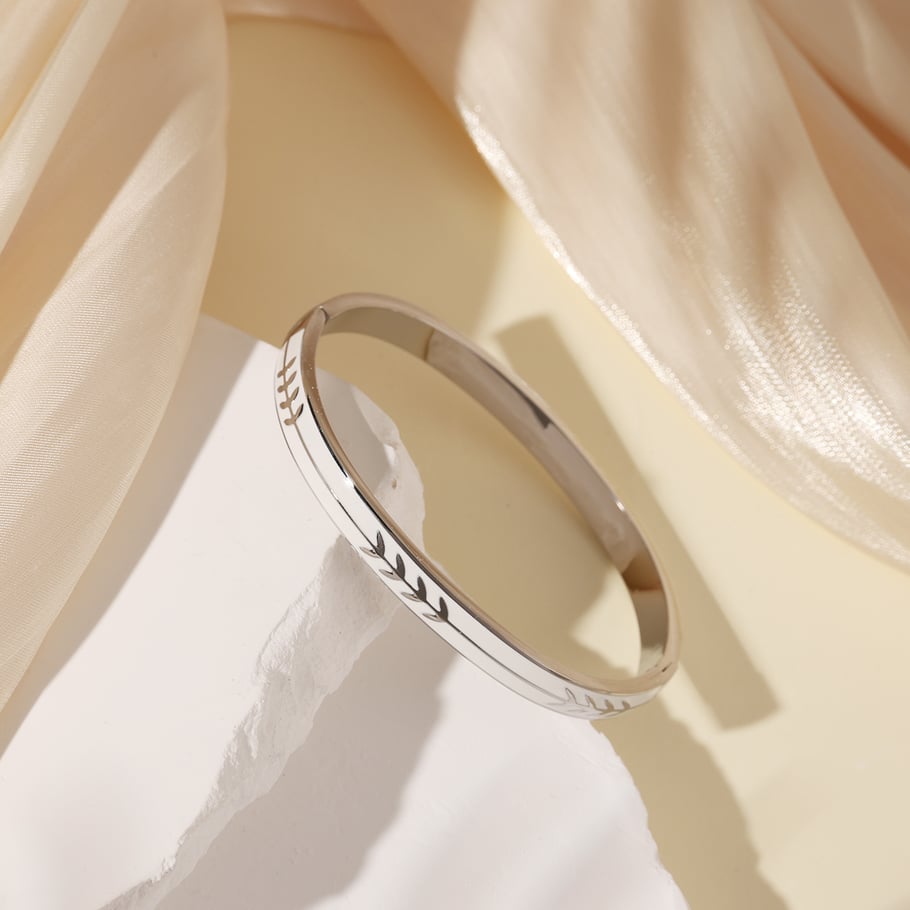 1 Piece Classic Series Elegant Olive Branch Pattern Stainless Steel Gold Color Women's Bangles Picture7
