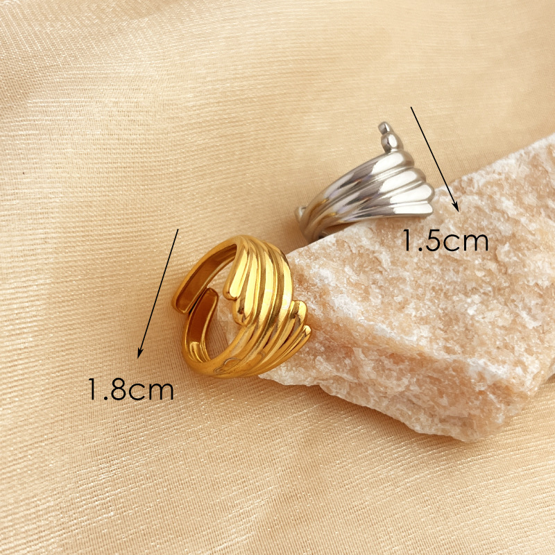 1 Piece Simple Series Stripe Stainless Steel Gold Color Women's Adjustable Rings Picture6