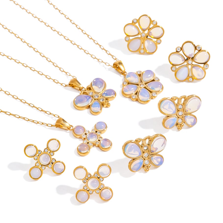 1 Paar Ohrringe-Set „Romantic Series Sweet Flower“ aus Edelstahl mit 18 Karat Gold überzogen mit künstlichen Edelsteinen für Damen Bild5