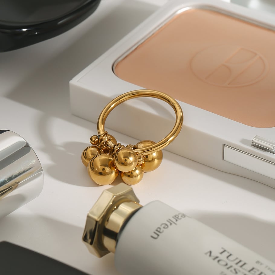 1 Piece Minimalist Series Casual Sphere Stainless Steel Gold Color Women's Single Rings Picture4