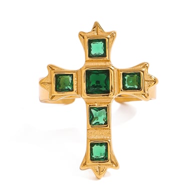 1 Pair Classic Series Retro Cross Stainless Steel 18K Gold Plated Zircon Women Adjustable Rings h5 Picture6