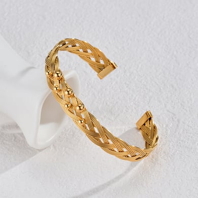Bracelet femme rétro géométrique en acier inoxydable plaqué or 18 carats, série romantique, 1 pièce h5 Image2