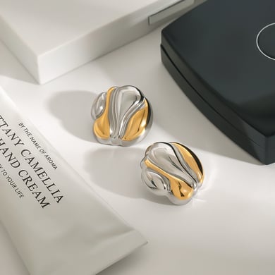 1 Pair Stylish Series Water Ripple Texture Stainless Steel Gold Color Women's Stud Earrings h5 Picture10