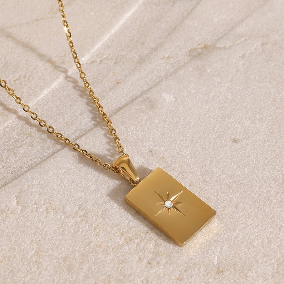 1 Stück Simple Series Einfache geometrische Edelstahl 18 Karat vergoldet Strass Damen mehrlagige Halsketten Bild4