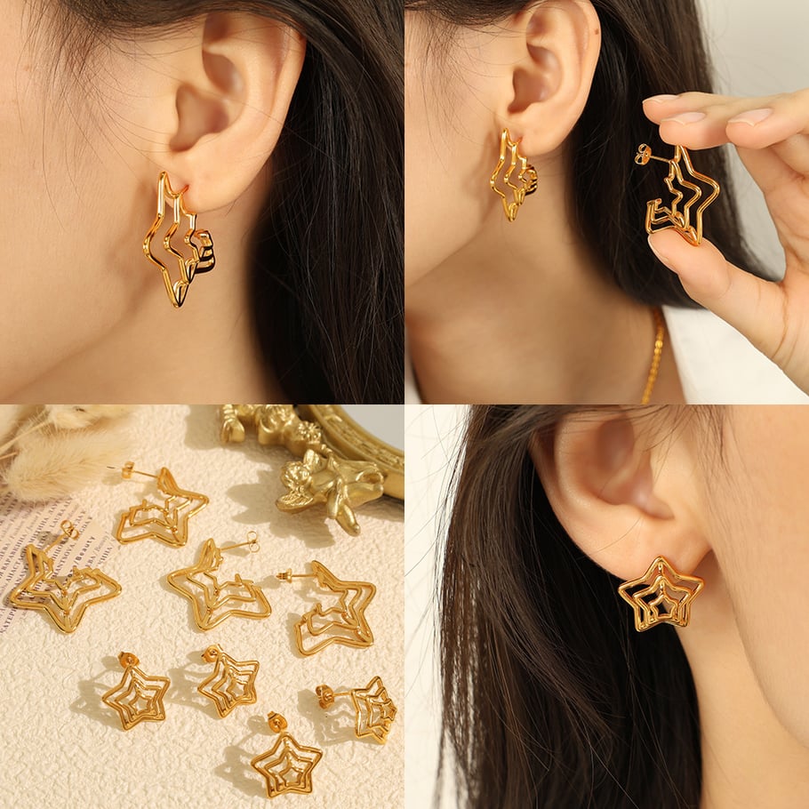 1 Pair Luxurious Series Retro Geometric Titanium Steel 18K Gold Color Plated Women's Stud Earrings Picture4